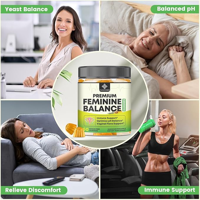 Feminine Balance Probiotic Gummies - Women's Vaginal Health Support | PH Balance & Odor, Flora, Immune Support | Probiotics for Women, Vegan Pineapple Flavor, 60 Count