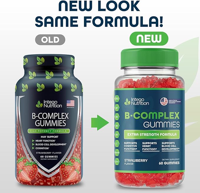 Vitamin B Complex Gummies for Adults, B Complex Vitamin Supplement for Women and Men, B Vitamins Complex Gummies for Energy and Brain Health, Natural Strawberry Flavor, 60 Count