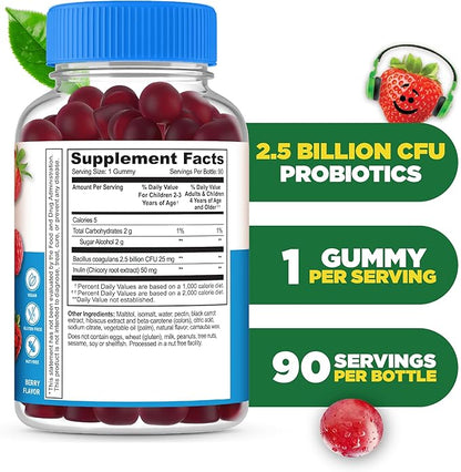 Lifeable Sugar Free Probiotics with Prebiotics Fiber for Kids – Great Tasting Natural Flavor Gummy Supplement – Keto Friendly Probiotic Chewable – 90 Gummies