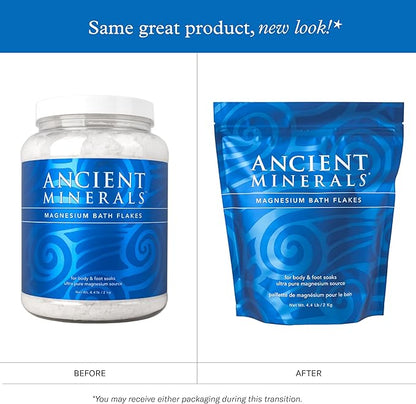 Ancient Minerals Magnesium Bath Flakes - Bathing Alternative to Epsom Salt - Soak in Natural Salts - High-Absorption Efficiency for Relaxation, Wellness & Muscle Relief (4 .4 lb)