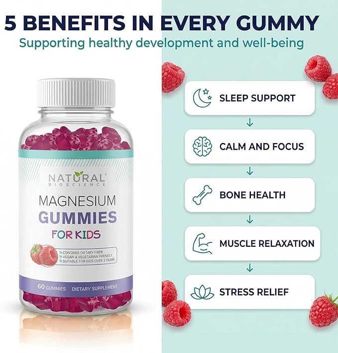 Sugar Free Magnesium Gummies for Kids - Calm & Sleep Support Chewable Kids Magnesium Supplement, Sleep Aid, Anti-Stress, Bone Health, Muscle Relaxation, 30 Vegan Non-GMO Gluten-Free Gummies