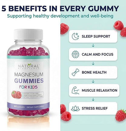 Sugar Free Magnesium Gummies for Kids - Chewable Kids Magnesium Supplement, Calm & Sleep Support, Anti-Stress, Bone Health, Muscle Relaxation, Non-GMO Gluten-Free, Natural Great Taste 90 Vegan Gummies