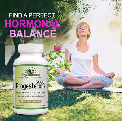 Organic Farm Vitamins Progesterone 5000 - Body glandular System Dietary Supplement, 100% Natural Progesterone Pills - Formula to Balance Hormones - progesterone Supplement, 90 Tablets