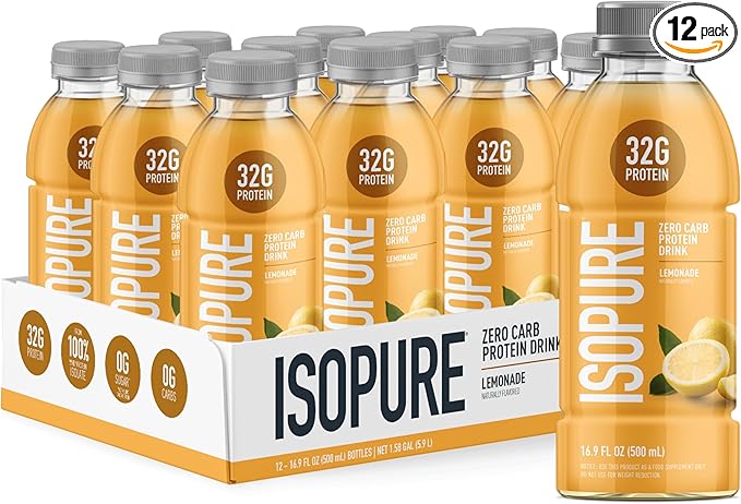 Isopure Zero Carb 32g Clear Protein Ready-to-Drink, Whey Protein Isolate, Lemonade, 12 Pack (Packaging May Vary)