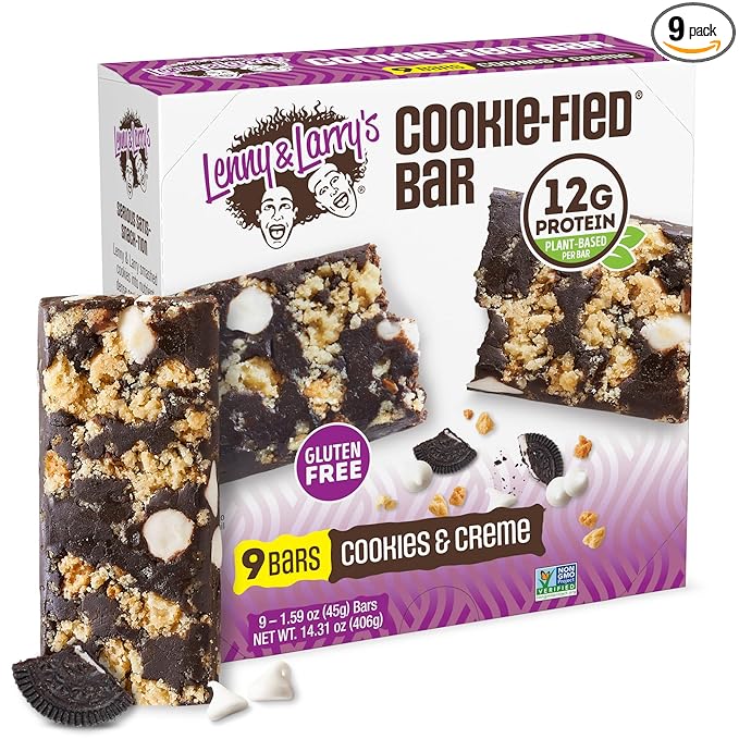 Lenny & Larry's Cookie-fied Protein Bar – Cookies & Creme Vegan Protein Bars 9x45g – Healthy Snacks with 12g Plant Protein & 5g Fiber – Gluten Free Power Bar, Non-GMO & Vegan