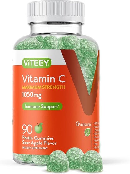 Viteey Chewable Vitamin C Gummies for Adults - 1050mg Maximum Strength Immune Support Supplement - Vegan, Gluten Free - 90 Count