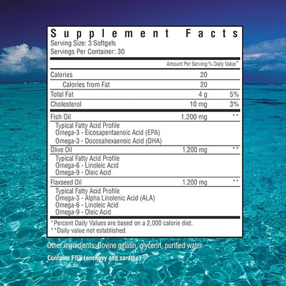 vGlucoflex Omega 3-6-9, Omegas from EPA/DHA Fish Oil for Joint Health, 30 servings
