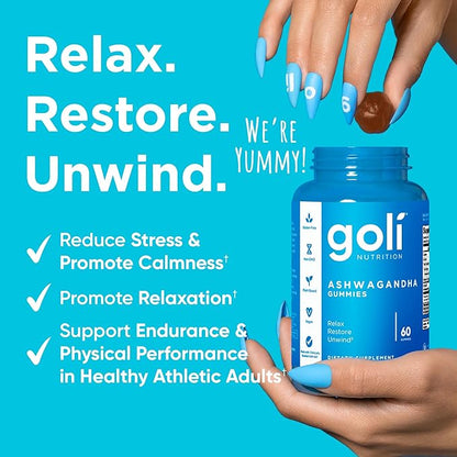 Goli Ashwagandha & Vitamin D Gummy - 180 Count - Mixed Berry, KSM-66, Vegan, Plant Based, Non-GMO, Gluten-Free & Gelatin Free Relax. Restore. Unwind, Pack of 3