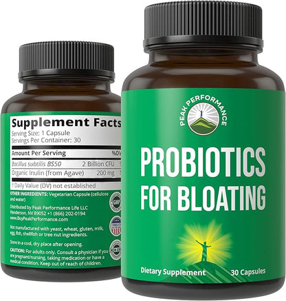Bloat and Gas Probiotic - Proven Relief with Clinically Studied Bacillus Subtilis BS50 + Prebiotic Fiber - Fast Acting Anti Bloating Pills Supplement - Debloating Capsules for Women and Men