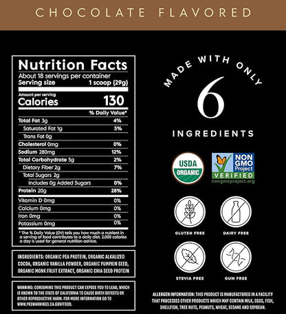 Truvani Organic Vegan Protein Powder | Chocolate | 20g Plant Based Pea Protein | 18 Servings | Keto | Gluten & Dairy Free | Low Carb | No Added Sugar