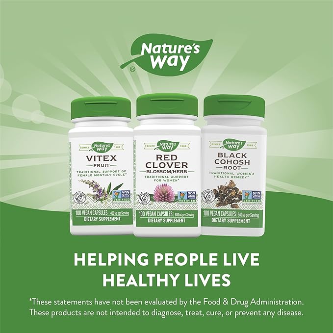 Nature's Way Red Clover Blossom Herb, Traditional Women's Health Support*, 800 mg per Serving, 100 Vegan Capsules (Pack of 2)