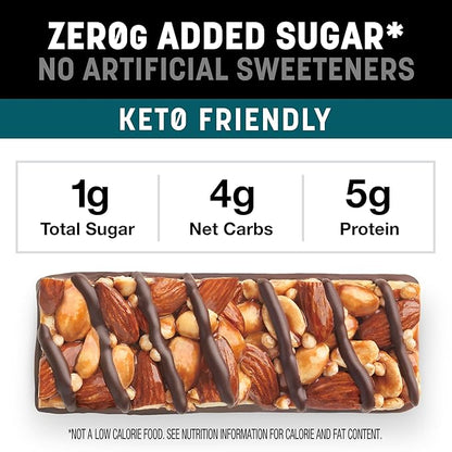 Kind Zero Added Sugar Healthy Snacks Bars, Dark Chocolate Nuts & Sea Salt, Gluten Free, High Fiber, Keto Snacks, 5g Protein, 5 Count