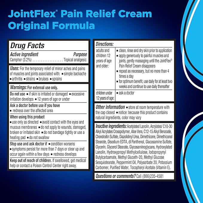 JointFlex Pain Relief Cream, Arthritis Pain Relief, Joint Pain Relief, 4 Ounce Tube