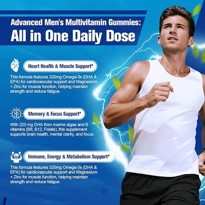 Migcopat 2-Pack Multivitamin for Men, Mens Multivitamins Gummies w/Omega-3, Probiotics, Inositol, Folate, Male Support Blend, Vitamins A, C, D, E, B - Support Heart, Brain, Muscle, Energy, Sugar-Free