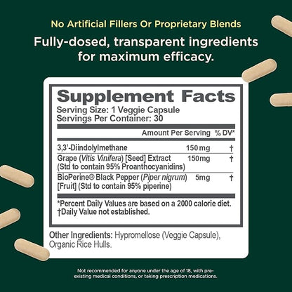 Genius Estrogen Balance, Dim Supplement - Blocker for Men & Women - Hormones, Hormonal Acne & Menopause - Aromatase Inhibitor with Grape Seed Extract & BioPerine - 30 Capsules