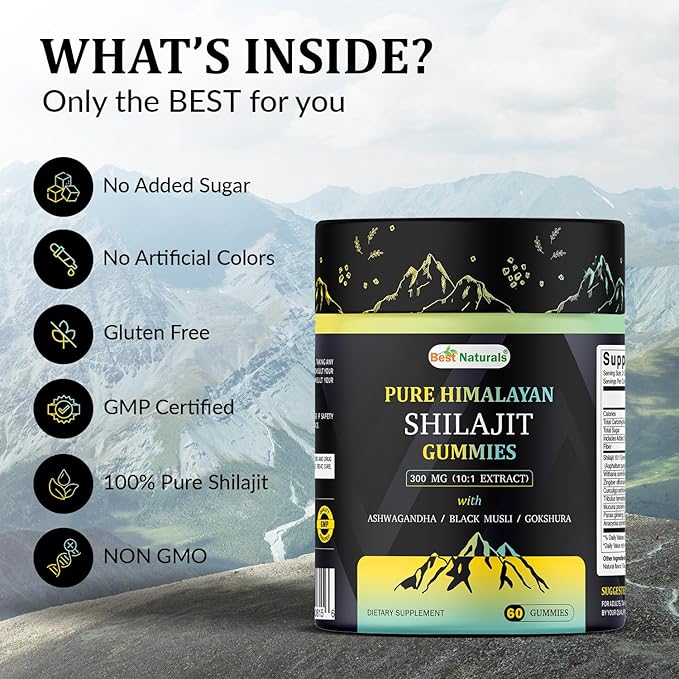 Best Naturtals Shilajit Gummies from Himalayan - 60 ct - Made with Ashwagandha, Black Musli, and Gokshura