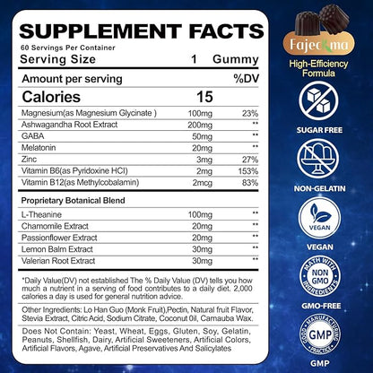 Natural Melatonin 20mg Gummies for Adults: Sugar Free Chewable Supplement with Magnesium Ashwagandha L-Theanine GABA Valerian Root Vitamin B12 Gummy - for Women Men Deep Zzz Immune Support(120Count)
