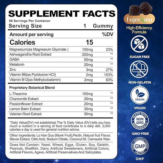 Natural Melatonin 20mg Gummies for Adults: Sugar Free Chewable Supplement with Magnesium Ashwagandha L-Theanine GABA Valerian Root Vitamin B12 Gummy - for Women Men Deep Zzz Immune Support(120Count)