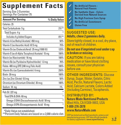 Nature Made Mens Multivitamin Gummies with Omega-3,Mens Gummy Multivitamins for Daily Nutritional Support,150 Gummy Vitamins and Minerals,75 Day Supply,(Pack of 2)