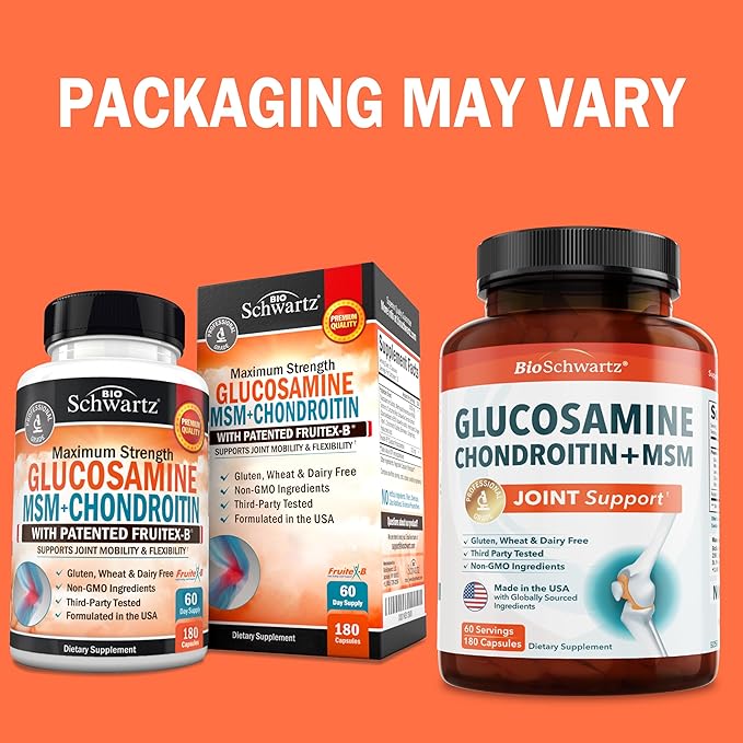 Glucosamine Chondroitin MSM Joint Support Supplement - Collagen Peptides, Turmeric and Ginger, Hyaluronic Acid, Glucosamine Chondroitin Sulfate for Joint Comfort - Gluten Free, Non GMO, 180 Capsules
