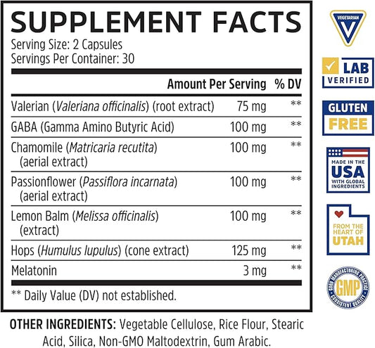 Zhou Driftoff - Nature Inspired Sleep Aid, Valerian Root & Melatonin for Sleep for Men & Women, Calm Sleeping Supplement for Adults with Gaba & Chamomile to Relax - 60 Veggie Capsules