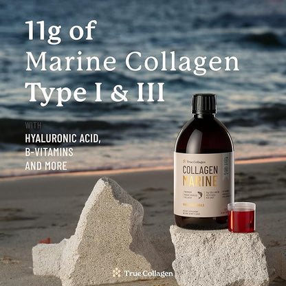 True Collagen Marine | 11,000 mg Hydrolyzed Collagen Liquid Supplement - 2 x 500 ml (1,000 ml), 40 Day Supply | Hyaluronic Acid, Biotin and Vitamin C for Healthy Hair, Skin and Nails | Sugar-Free