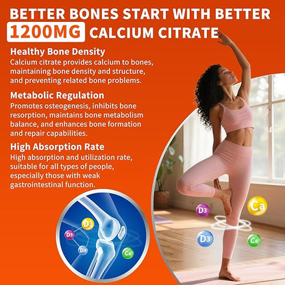 (3 Pack) Calcium Citrate 1200 mg with Vitamin D3 Gummies for Women & Men,Calcium Supplements,High Absorption for Bone Muscle Healthy - Easy to Digest, Sugar Free,Vegan,Orang Flavor,60 Day Supply