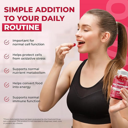 Adult Multivitamin Gummies for Men & Women, Vitamins A, C, D, E, B6, B12, Biotin, Folic Acid, Cherry & Strawberry Flavor, Supports Overall Health, 60 Count
