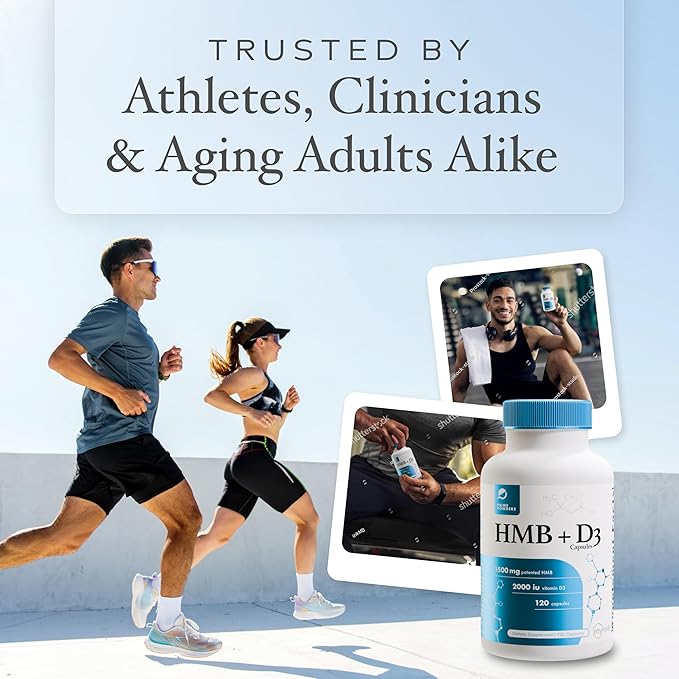 HMB and Vitamin D3 Supplement, 1,500mg Patented Formula with Clinical Dose, Preserve Lean Muscle with Ageless Performance, Beta-Hydroxy Beta-Methylbutyrate Capsules, 120 Count