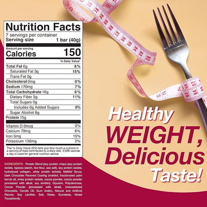 ProtiDIET Gluten Free Crunchy Cereal Chocolate Fiber Protein Bars - High Protein Snacks, Perfect On-the-Go Nutrition Snacks to Support a Busy and Active Lifestyle - 7 Protein Bars Per Box