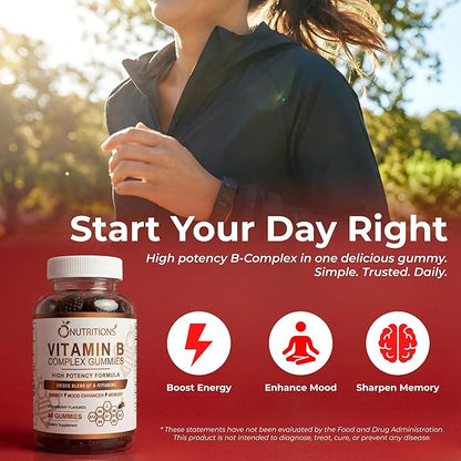 O NUTRITIONS Vitamin B Complex Gummies for Women & Men – High Potency B12 (833% DV) & Biotin – Energy, Mood & Metabolism Support – Vegan Strawberry Gummy Vitamins – 60 Gummies, 2-Month Supply