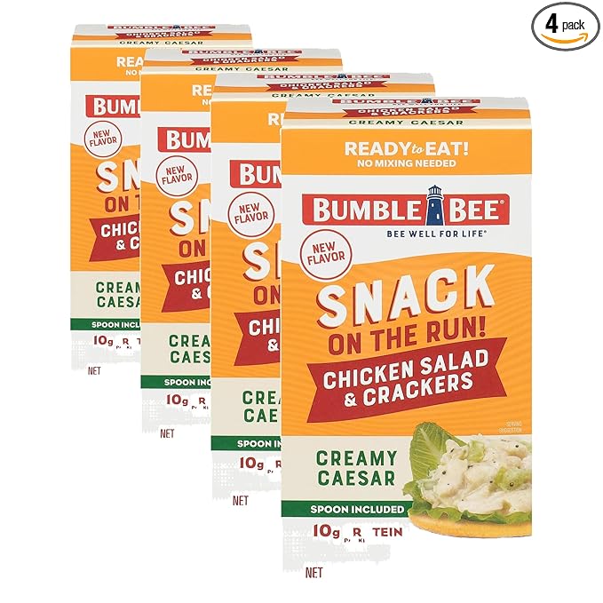Bumble Bee Snack On The Run Creamy Caesar Chicken Salad with Crackers Kit - Ready to Eat Protein Snack Pack - 10g Protein per Box (Pack of 4)