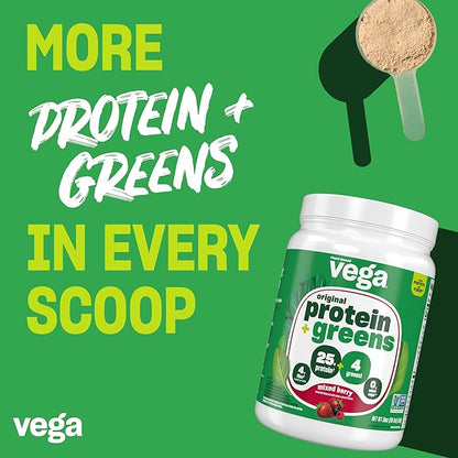 Vega Protein and Greens Protein Powder, Berry - 20g Plant Based Protein Plus Veggies, Vegan, Non GMO, Pea Protein for Women and Men, 1.2 lbs (Packaging May Vary)