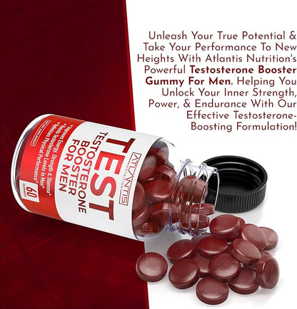 Atlantis Nutrition Testosterone Booster Gummies for Men - Enhances Strength & Stamina - Optimizes Performance & Male Enhancement - Tribulus, Goat Weed Extract, Maca Root Extract | 60 Gummies