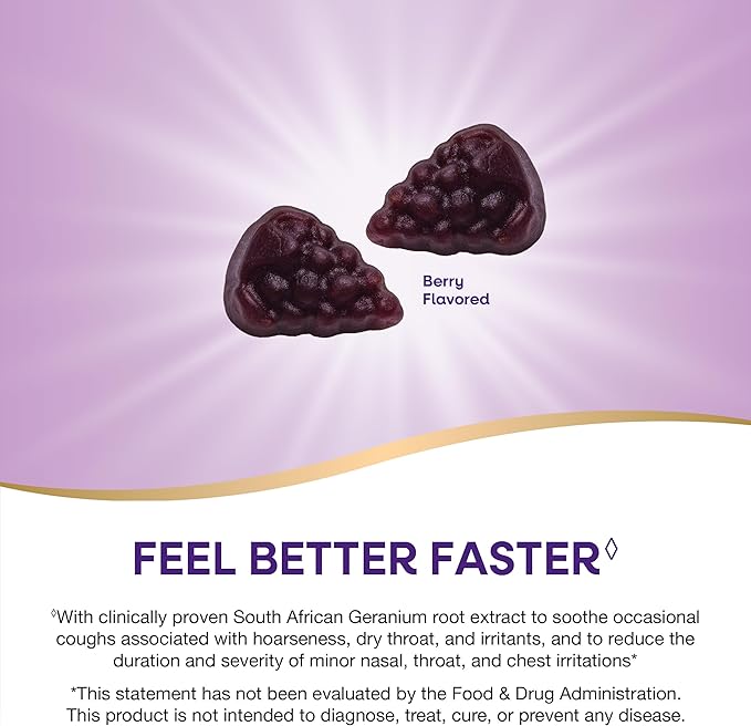 Nature’s Way Sambucus Kids Cough Relief +(1) Immune Gummy*, Feel Better Faster(1), Clinically Proven South African Geranium, with Elderberry, Vitamin C & Zinc, Gluten Free, Vegetarian, 36 Gummies