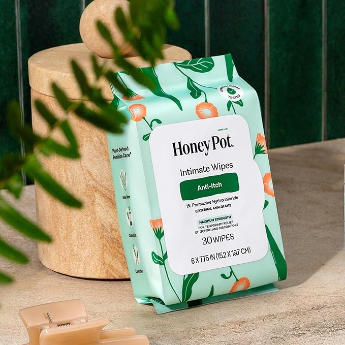 The Honey Pot Company - Anti-Itch Soothing Feminine Wipes - At Home or On the Go Medicated for Temporary Relief of Itching and Discomfort - Maximum Strength - 30 ct.