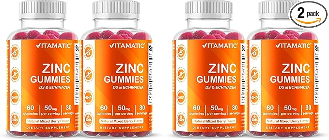 Vitamatic Zinc 50mg Gummies – 60 Vegan Gummies – Gluten-Free – 4 Pack