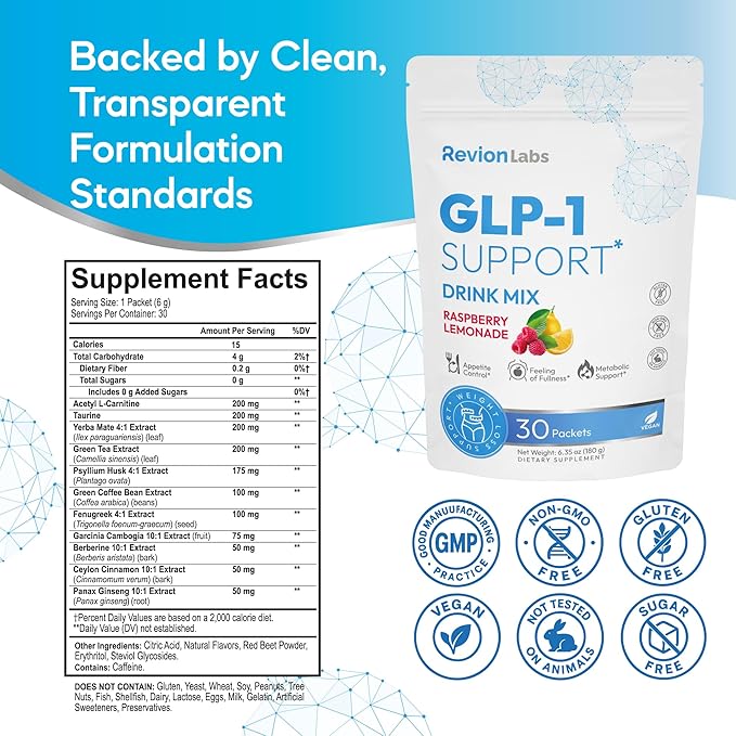 GLP-1 Support Drink Mix Powder - Weight Loss Support Natural Appetite Suppressant & Metabolic Booster for Women Men - Daily Fat Burn Cravings Control & Gut Health GLP1 Support Supplement