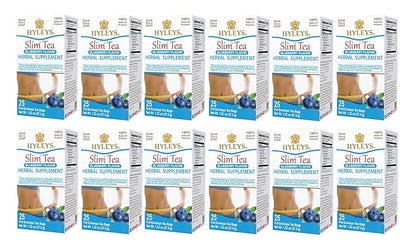 Hyleys Slim Tea Blueberry Flavor - Weight Loss Herbal Supplement Cleanse and Detox - 25 Tea Bags (12 Pack)