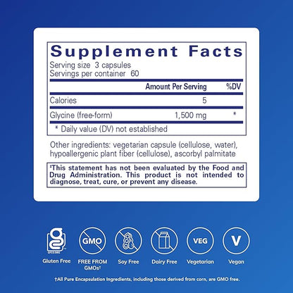Pure Encapsulations Glycine - Supports Restful Sleep & Liver Detox* - Liver Supplement - Vegan & Gluten-Free - 180 Capsules