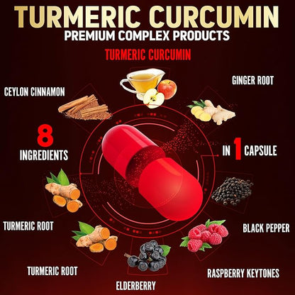 2packs 90 Capsules Turmeric Curcumin + Apple Cinder Vinegar Capsules, 6 Month Supply with Ashwagandha, Ginger, 95% Standardized Curcuminoids, Joint & Absorption Support