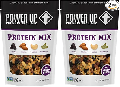 Power Up Premium Trail Mix - Protein Packed 14oz,No Added Sugar,Made Without Peanuts,Gluten Free,Vegan,Non-GMO,(Pack of 2)
