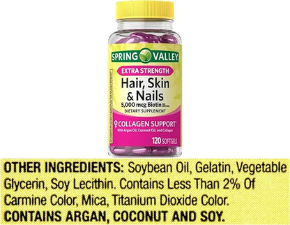 Extra Strength Hair, Skin & Nails Dietary Spring Valley Supplement, Biotin, Collagen, Gelatin 120 ct I + me Gusta Sticker