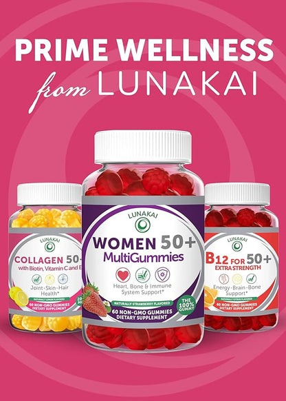 Lunakai USA Made Collagen Gummies for Women & Men Over 50, Biotin & Vitamin C, Supports Skin Elasticity, Hair & Nail Strength, Joint Support - 6 Pack