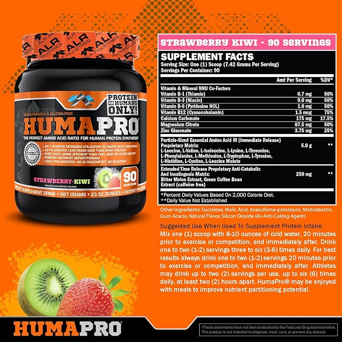 HumaPro Essential Amino Acid Formula | EAA Protein Supplement | Supports Muscle Recovery & Performance | Vegan, Gluten Free | | 90 Servings (Strawberry Kiwi)