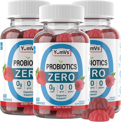 YUM-V'S Sugar Free Probiotic Gummies - Probiotics for Men & Women to Help Support Digestive Function – Adults & Kids Probiotic with 5 Billion CFU Bacillus Coagulans – Vegan & Gluten-Free (60 Count)