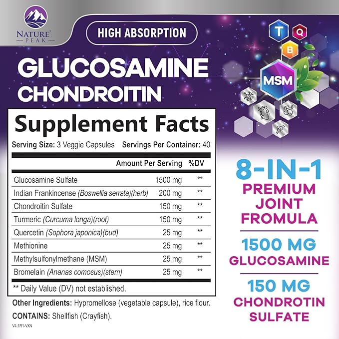 Glucosamine Chondroitin & MSM - 3x Strength Joint Support Supplement for Mobility & Comfort - Glucosamine Complex with Turmeric, Boswellia, Bromelain & Quercetin - Bottled in USA - 120 Capsules