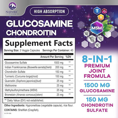Glucosamine Chondroitin & MSM - 3x Strength Joint Support Supplement for Mobility & Comfort - Glucosamine Complex with Turmeric, Boswellia, Bromelain & Quercetin - Bottled in USA - 120 Capsules