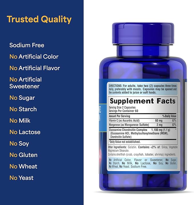 Puritan's Pride Glucosamine Chondroitin Complex for Women and Men, Dietary Supplement for Joint Health, 120 Rapid Release Capsules
