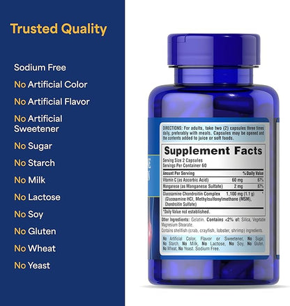 Puritan's Pride Glucosamine Chondroitin Complex for Women and Men, Dietary Supplement for Joint Health, 120 Rapid Release Capsules